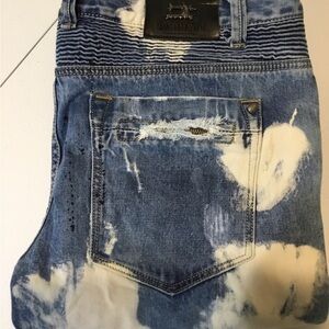 Men's Slim Blue Bleached Distressed Jeans